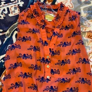 Anthropologie Maeve octopus blouse coral/blue